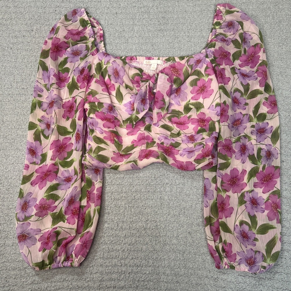 GB Giani‎ Bini Puff Sleeve Floral Milkmaid Blouse Crop Peasant Square Neck Sz S